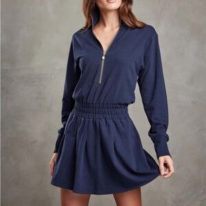 We are Sundays Sasha Navy Mini Tennis Dress Long Sleeve Quarter Zip Size M